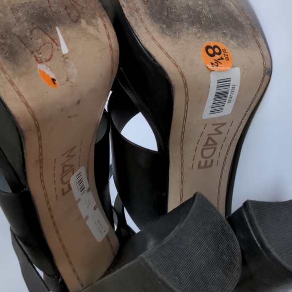 M4DE MADE leather chunky criss cross strap heels EUC 8.5 Priscilla style black - Picture 7 of 9